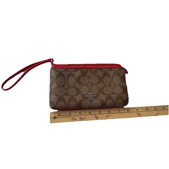 Coach Tan and Red Wristlet with Classic C Logo Wristlet Double Zipper - Picture 4 of 6